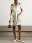 Delicate Belted Floral Print Mini Shirt Dress