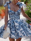Elegant Printed Lace-Up Mini Dress