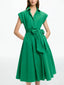 Short-Sleeved Belt Midi Shirt Dress