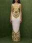 Extraordinary Elegance Symmetrical Unique Print Stretch Fishtail Maxi Dress