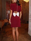 Elegant Sweet Moment Slit Short Sleeve Backless Bow Mini Dress