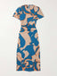 Retro Summer Vibe Unique Pleated Printed Slit Midi Dress