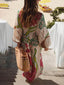 Elegant Linen Blend Unique Print Balloon Sleeve Tie-up Tunic Maxi Dress