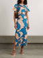 Retro Summer Vibe Unique Pleated Printed Slit Midi Dress