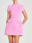 Elegant and Sweet Scent Pearl Trim Short Sleeve Pocketed Mini Dress