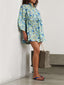 Retro Floral Print Drawstring Waist Mini Dress