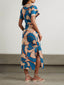 Retro Summer Vibe Unique Pleated Printed Slit Midi Dress