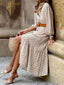Unique Pattern Print V-Neck Simple Belt Midi Dress