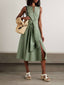Sage | Crinkled Belted Dress