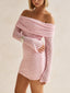Summer Boucle Knit Off-The-Shoulder Neckline Prom Mini Dress