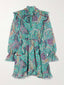 Exquisite Ruffled Paisley-Print Mini Dress