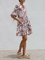 Delicate Satin Unique Contrast Print Tiered Pleated Tie Mini Dress