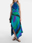 Retro Ssymmetric Satin Print Midi Skirt