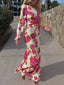 Unique Satin Floral Print One Shoulder Flared Maxi Dress