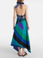Retro Ssymmetric Satin Print Midi Skirt