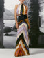 Elegant and Unique Abstract Print Elastic Waist Maxi Skirt