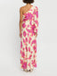 Unique Satin Floral Print One Shoulder Flared Maxi Dress