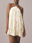 Sequins Hanging Neck Halter Print Swing Mini Dress