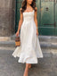 Elegant Sling Square Collar Large Swing MidI Dress