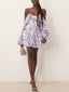 Off-shoulder Printed Mini Dress
