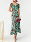 Cross-over Design Printed Midi Dress