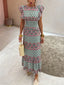 Exquisite Vintage Print Ruffle Sleeve Midi Dress
