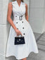 Fashion Stripe Print Sleeveless Suit Collar Belted Midi Dress