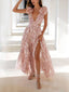 Deep V-neck Floral Hollow Maxi Dress