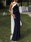 Contrast Color Oblique Shoulder Ribbon Dress