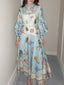 Unique Deep Sea Floral Print Single Breasted Midi Dress