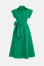 Short-Sleeved Belt Midi Shirt Dress