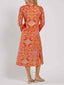Stand Collar Printed Midi Dress
