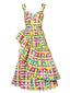 Rainbow Color Check Print Suspender Dress