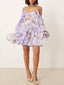 Off-shoulder Printed Mini Dress
