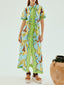 Unique Morning Glory Print Single Breasted Midi Dress