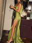 Elegant Satin Ruffled High Slit Maxi Dress