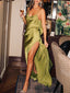 Elegant Satin Ruffled High Slit Maxi Dress