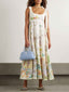 Exquisite Fantasy Floral Print Lace-up Maxi Dress