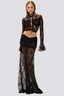 Cassie | Long Sleeve Lace Ruched Skirt Set In Black