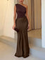 Elegant One Shoulder Neck Pleated Party Maxi Dress