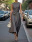 Elegant Pleats Solid Color Sleeveless Round Neck Casual Midi Dress