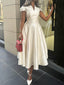 Elegant Pleated V-Neck Waisted A-Line Midi Dress