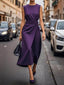 Elegant Pleats Solid Color Sleeveless Round Neck Casual Midi Dress