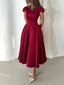 Elegant Pleated V-Neck Waisted A-Line Midi Dress