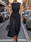 Elegant Pleats Solid Color Sleeveless Round Neck Casual Midi Dress