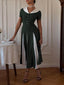 Retro Contrast Collar A-line Midi Dress