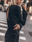 Sequin Sparkly Nights Long Sleeve Open Back Loose Midi Dress
