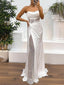Delicate Satin Paneled Mesh Sequin Fabric Off Shoulder Ruched Drape Maxi Dress