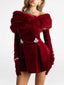 Elegant Off-the-shoulder Fur Collar Glove Mini Dress