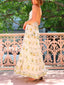 Unique Backless Deep V-Neck Lemon Print Maxi Dress
